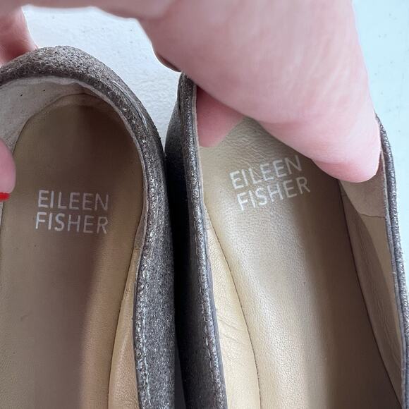 Eileen Fisher Sz 6 Ballet Flats High Cut Slip On Metallic Shiny Leather Capsule - Picture 8 of 12
